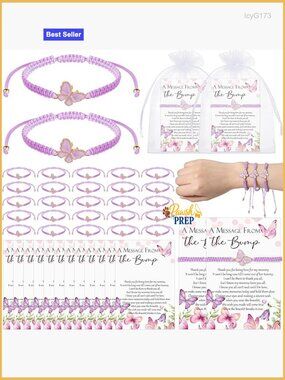 50 Adjustable Butterfly Bracelets with Cards & Bags for Party Favors
